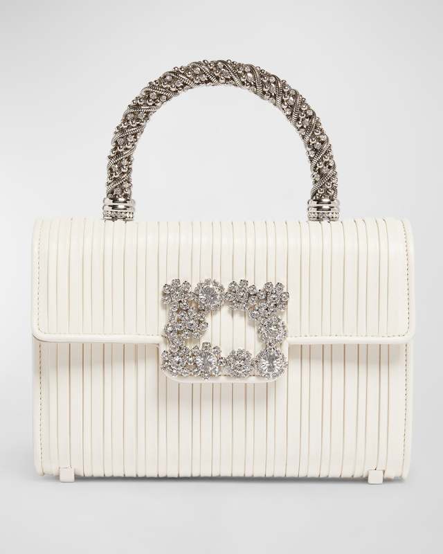 Mini Plisse Flower Leather Top-Handle Bag